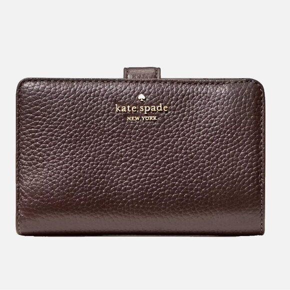 New Kate Spade Lena Medium Compact Bifold Wallet Pebble Leather Hot Fudge - Picture 1 of 3